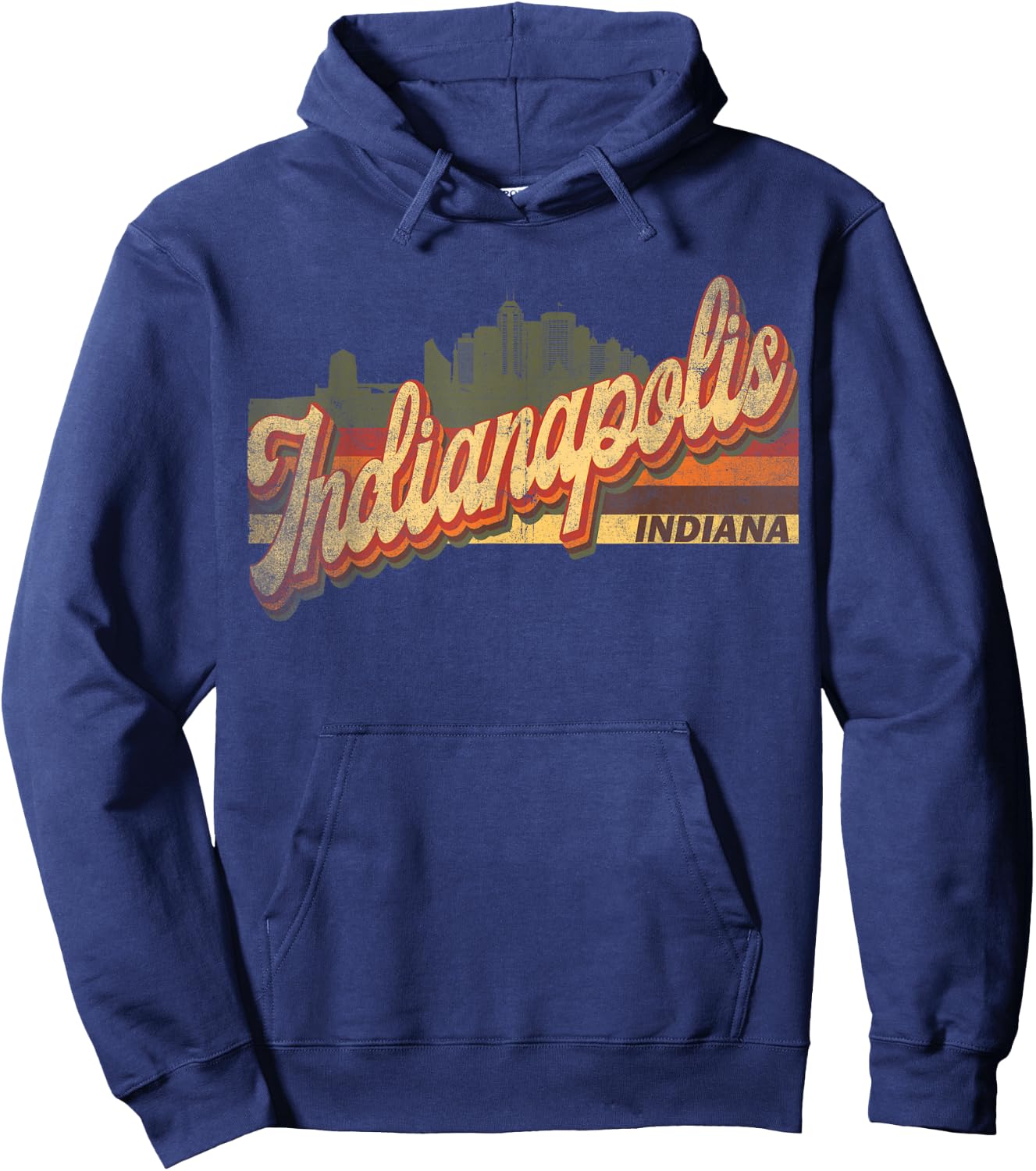 Indianapolis, Indiana Retro Vintage 70s 80s Distressed Hoodie - Hoodie | Navy