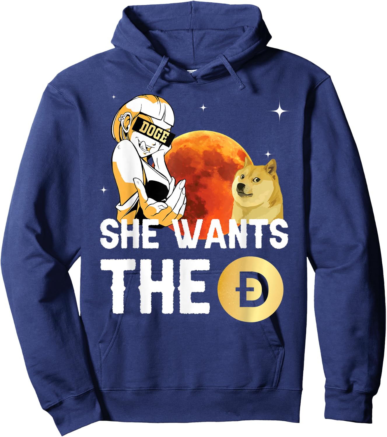She Wants the Dogecoin Shirt, Hilarious Crypto to the Moon Hoodie - Hoodie | Navy