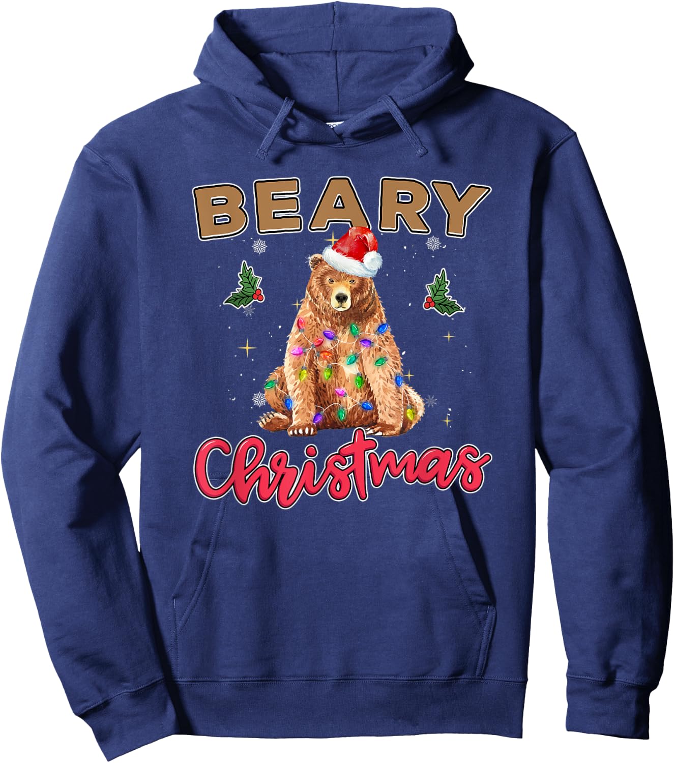 Beary Merry Christmas For Bear Lovers Funny Xmas Lights Hoodie - Hoodie | Navy