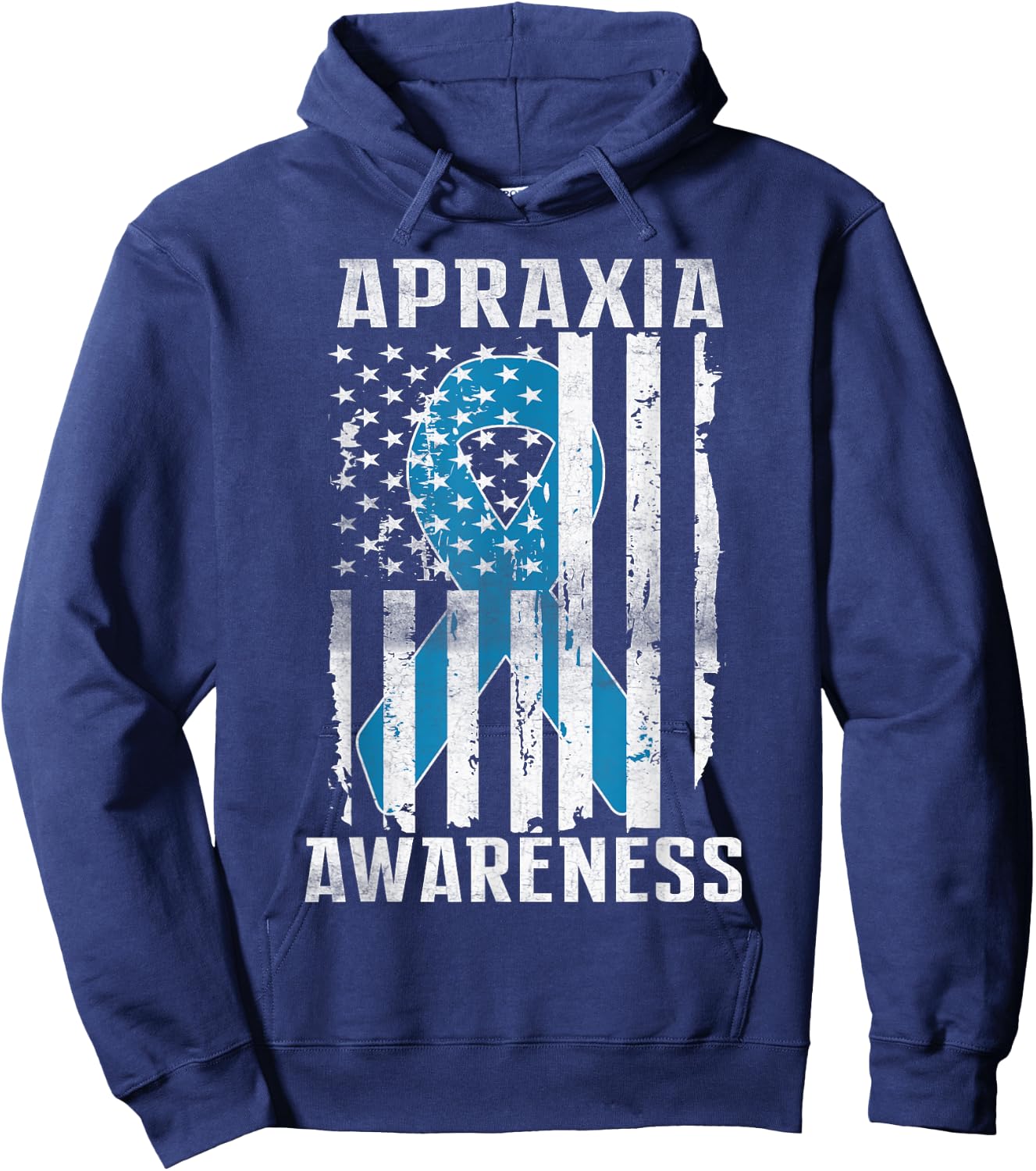 Apraxia Awareness Month Day USA Flag Ribbon Blue Hoodie - Hoodie | Navy