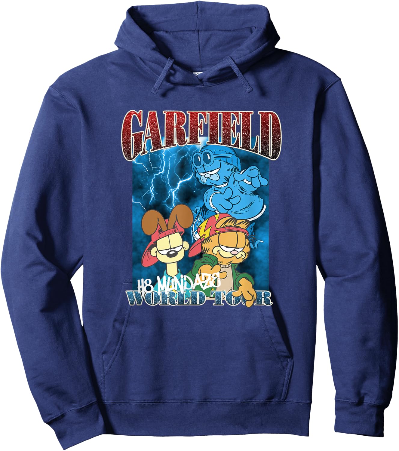Garfield H8 Mundaze World Tour Front and Back Cartoon Cat Hoodie - Hoodie | Navy