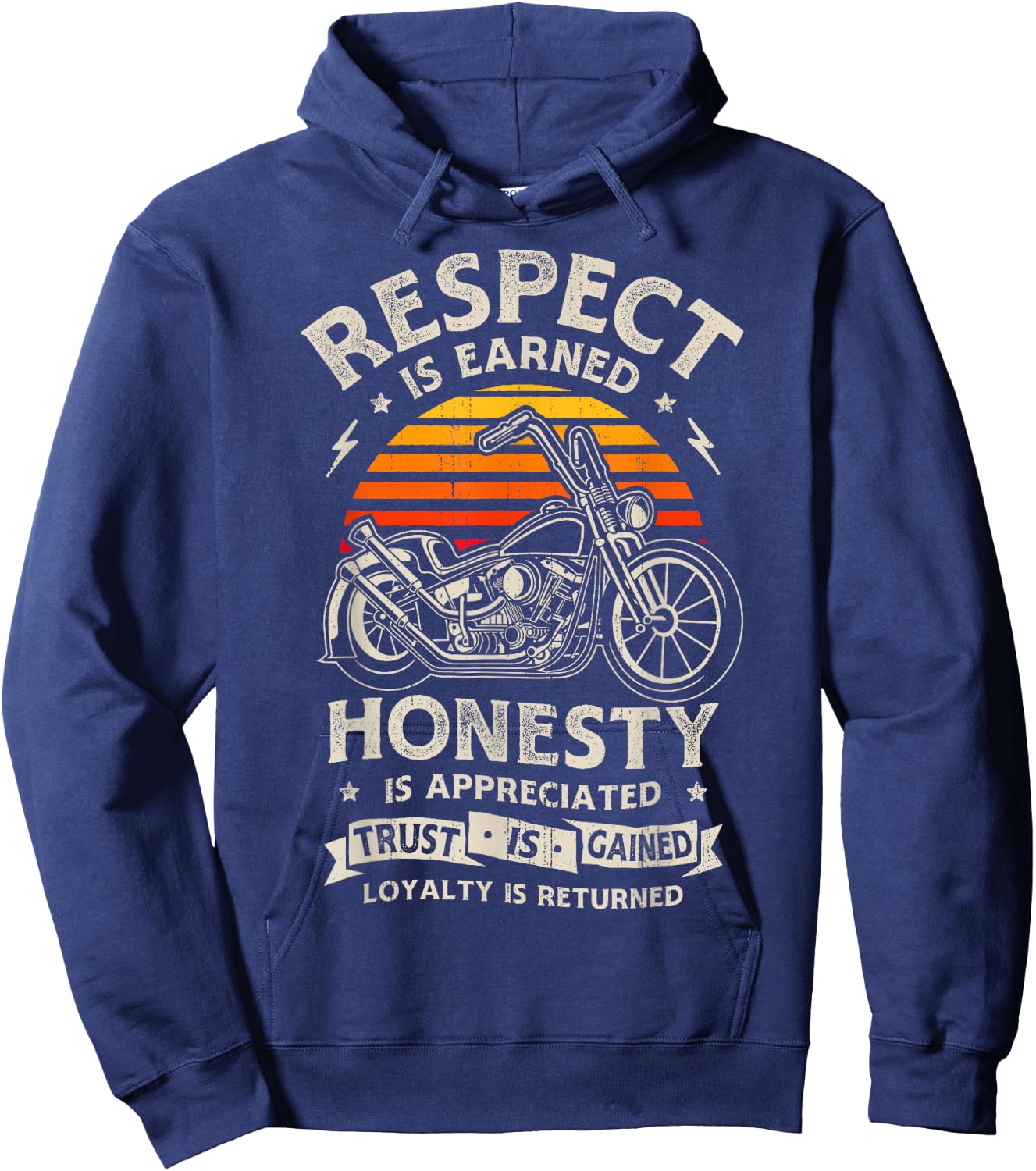 Biker Respect Honesty Trust Loyalty Retro Motorcycle Bike Hoodie - Hoodie | Navy