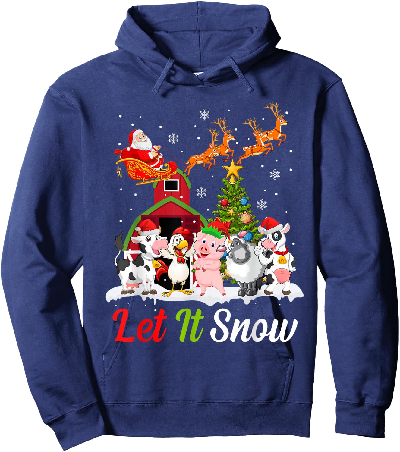 Let It Snow Merry Xmas Gift Farm Animals Tractor Hoodie - Hoodie | Navy