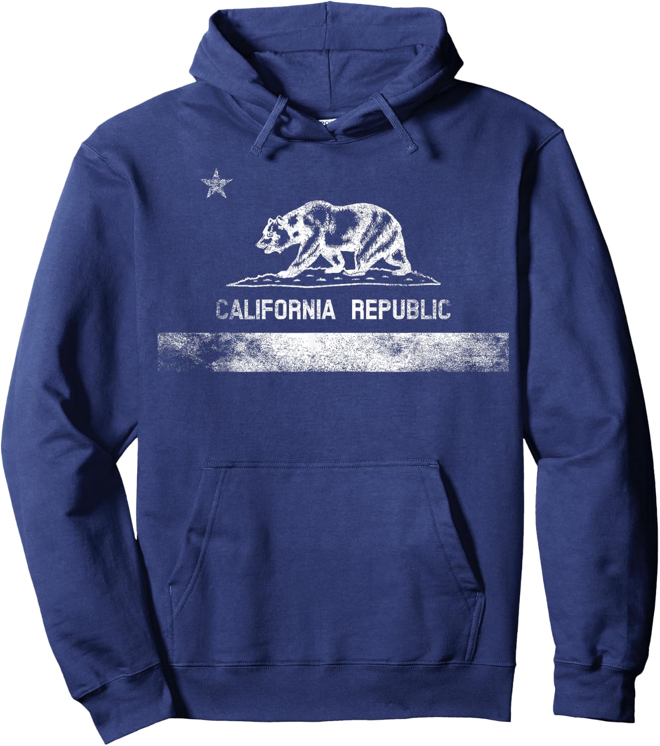 California State Flag Grizzly Bear Cali Distressed White Hoodie - Hoodie | Navy