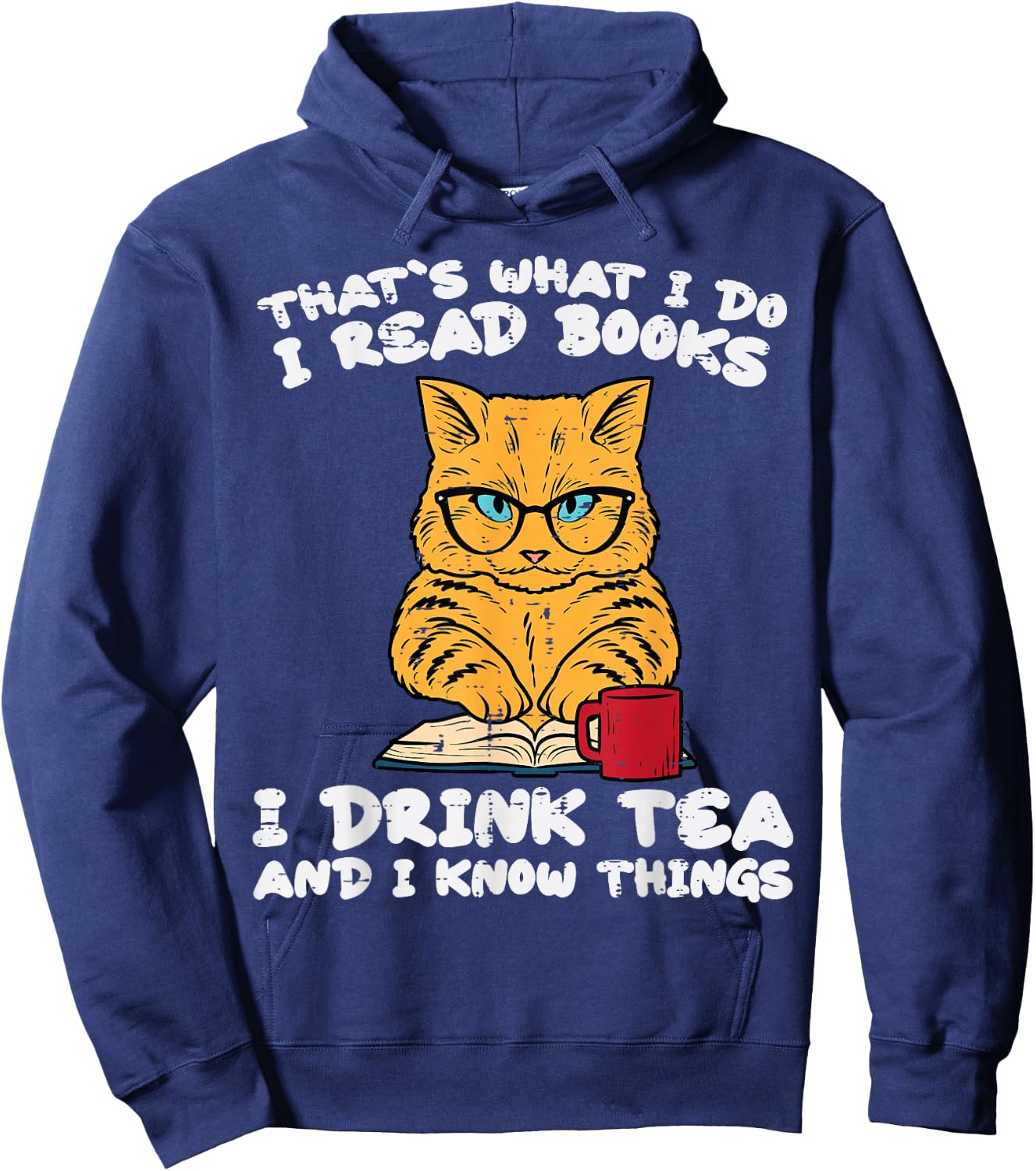 Cat Tea Funny Read Reading Book Librarian Men Women Kids Hoodie - Hoodie | Navy