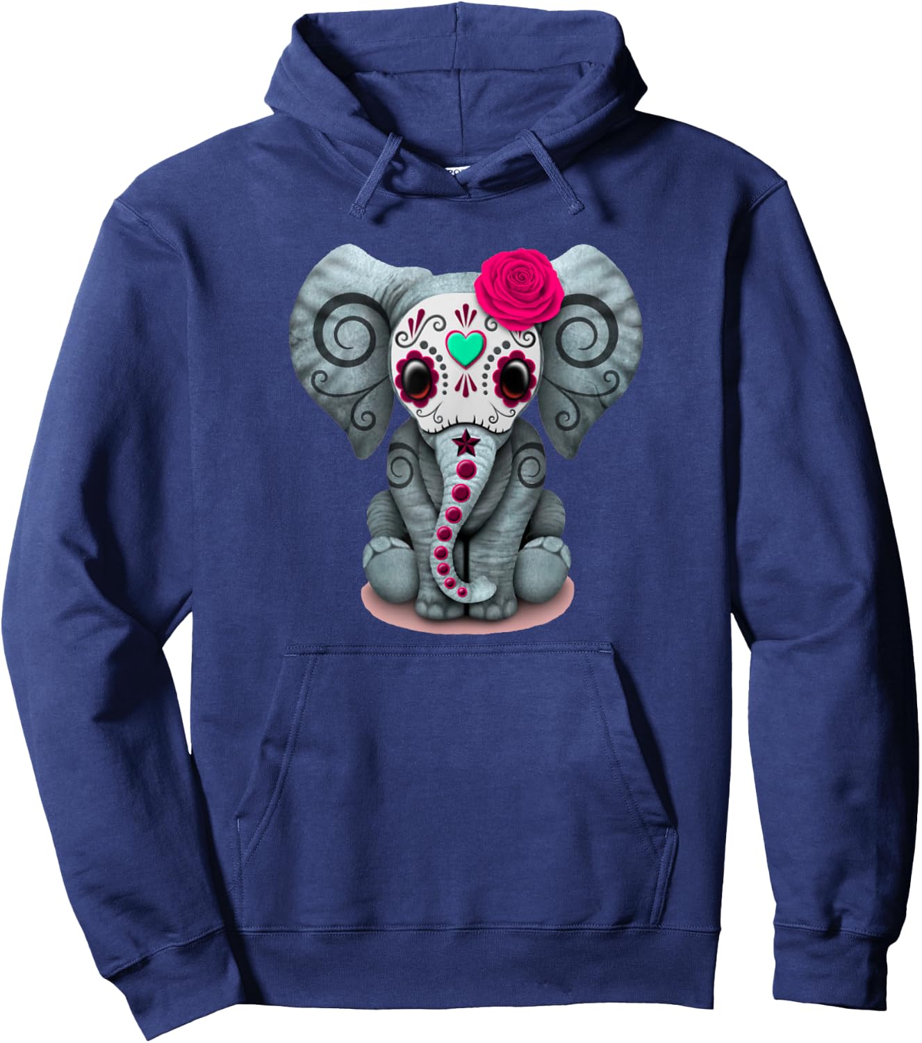 Sugar Skull Red Rose Elephant Day Of The Dead Halloween Hoodie - Hoodie | Navy