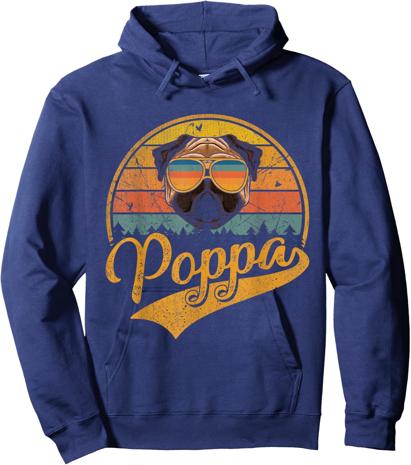 Cool Father's Day Gifts Retro Vintage Pug Poppa Hoodie - Hoodie | Navy
