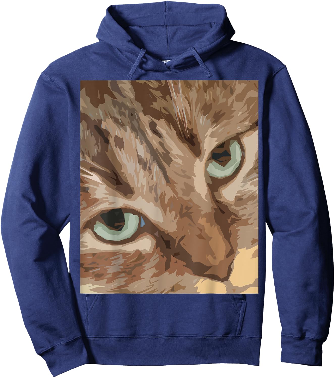 Cute Abstract Brown Tabby Cat Art with Green Eyes Hoodie - Hoodie | Navy