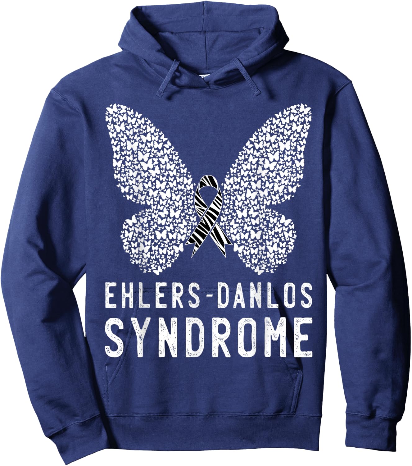 Butterfly Ehlers-Danlos Syndrome EDS Awareness Zebra Ribbon Hoodie - Hoodie | Navy
