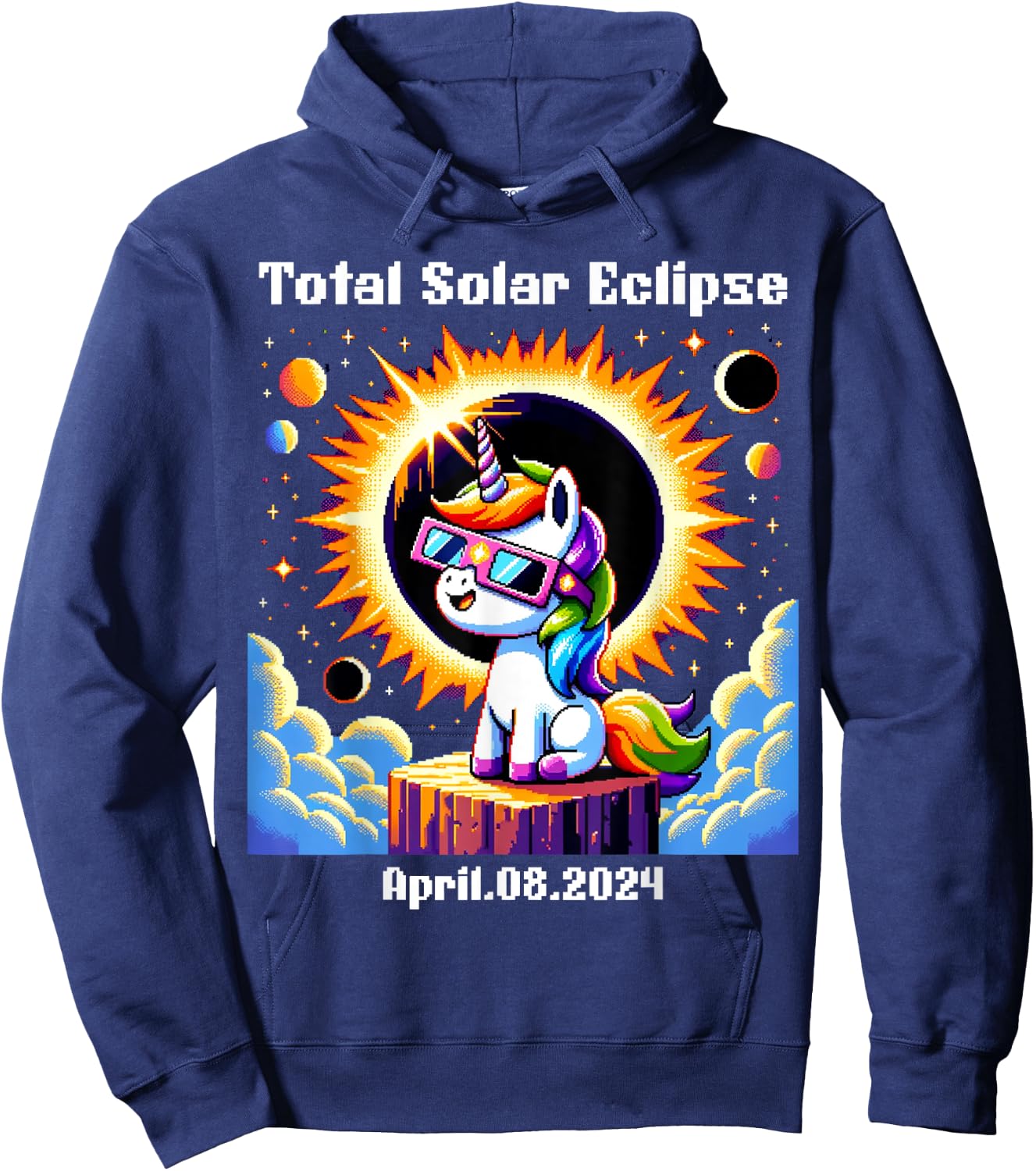 Solar Eclipse 2024 Total Eclipse April 8th 24 Unicorn Hoodie - Hoodie | Navy
