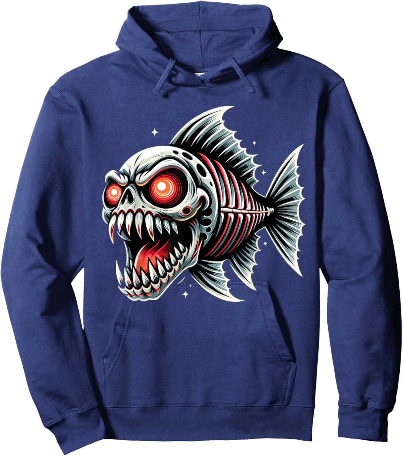 Funny Monster Skeletal Piranha Cartoon Drawing Hoodie - Hoodie | Navy
