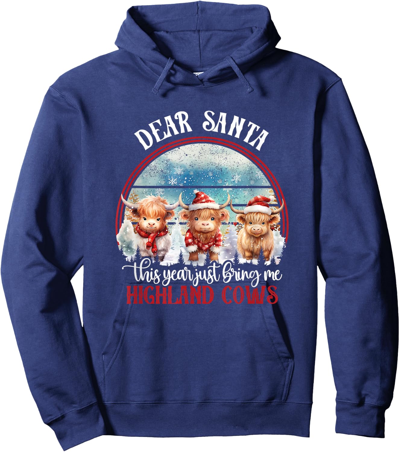 Highland Cow Cattle Xmas Santa Claus Christmas Highlander Hoodie - Hoodie | Navy