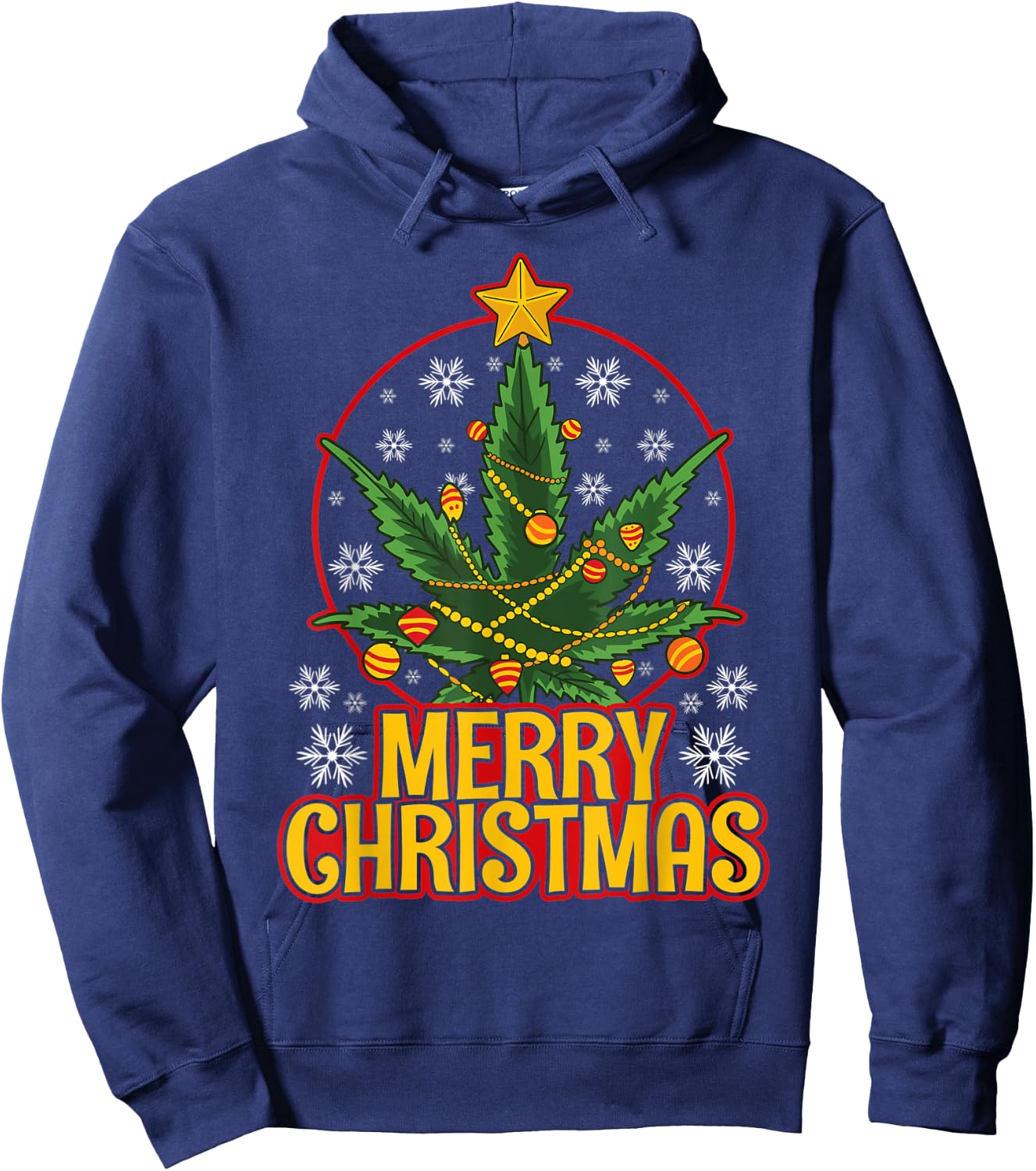 Merry Christmas Weed Marijuana Leaf Christmas Tree Pot Leaf Hoodie - Hoodie | Navy