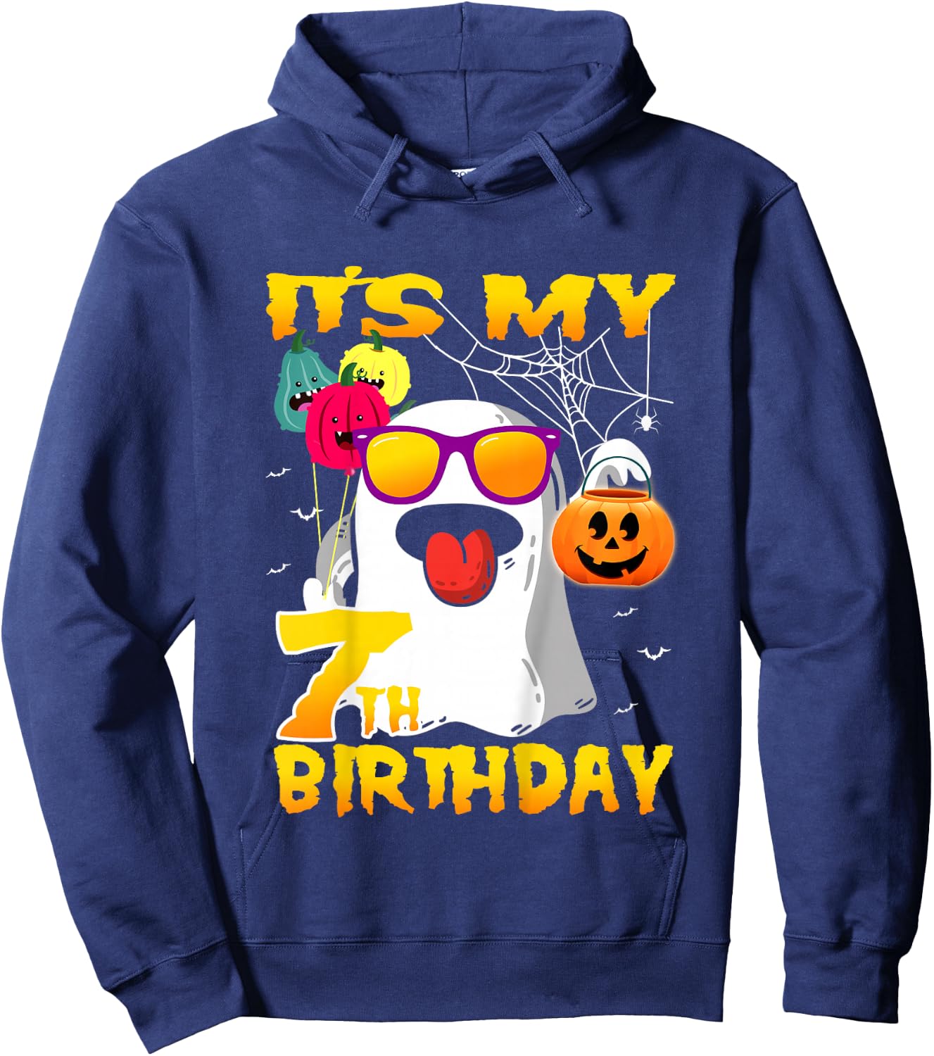 Kids It's My 7th Birthday Ghost Pumpkin Halloween Party 7 yrears Hoodie - Hoodie | Navy