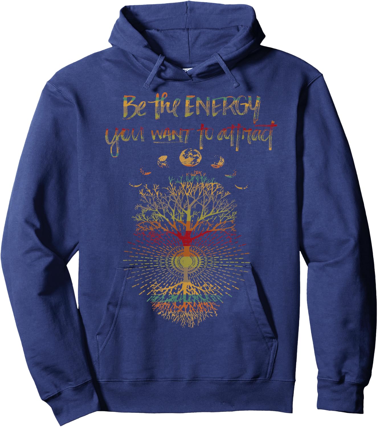 Phases of the Moon Retro Tree of Life 60's 70's Cool Vibe Hoodie - Hoodie | Navy