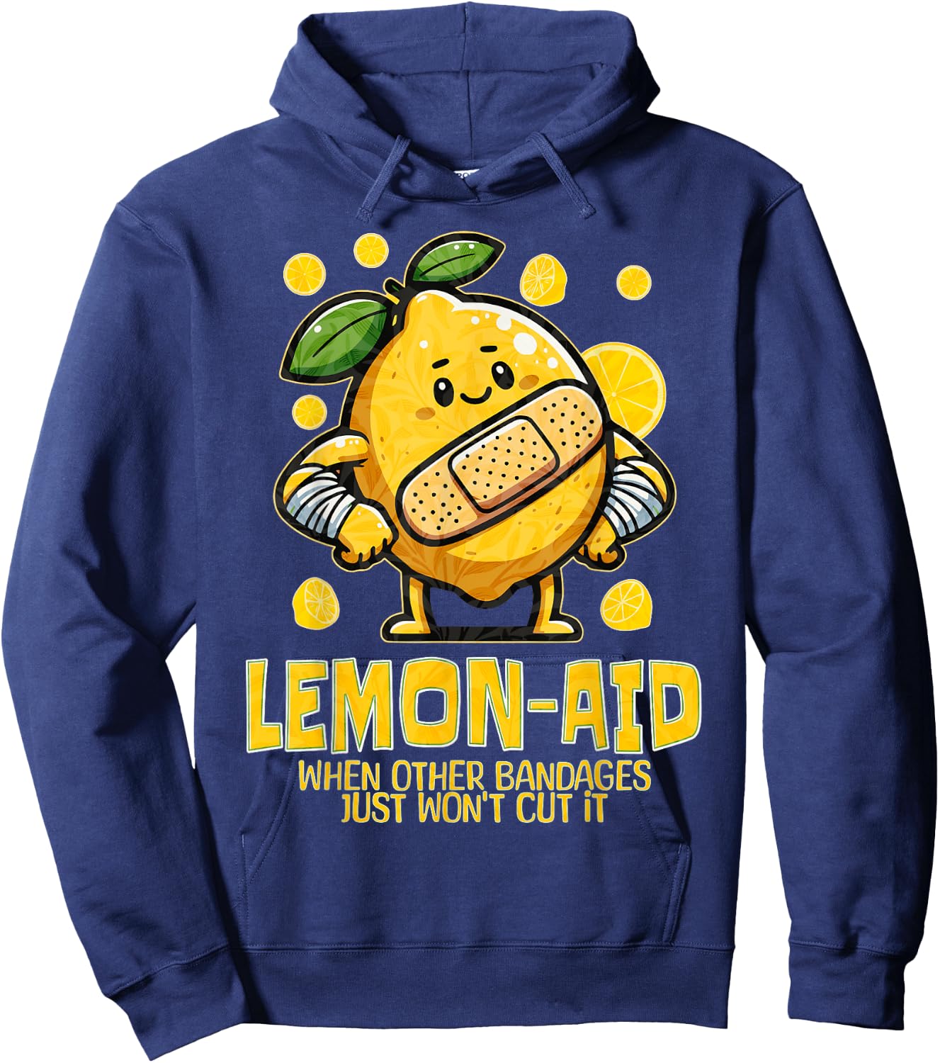 Lemon Aid Funny Lemonade Pun Life Bandage for Citrus Cute Hoodie - Hoodie | Navy