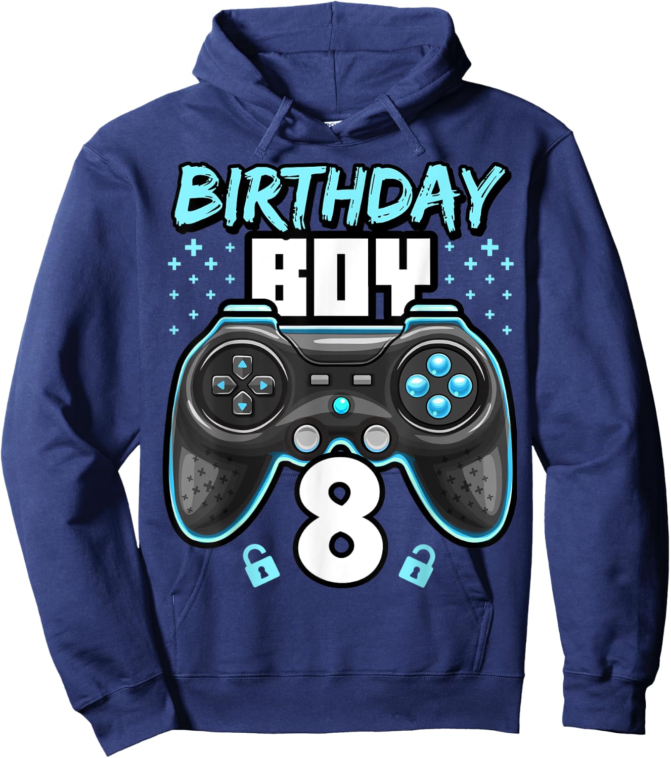 Birthday Boy 8 Video Game Controller Gamer 8th Birthday Gift Hoodie - Hoodie | Navy