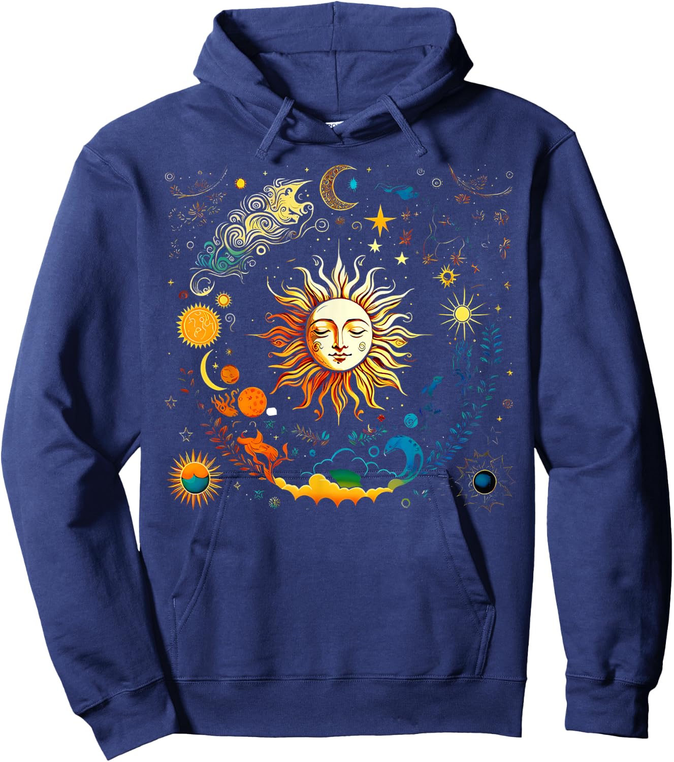 Celestial Sun & Elements Stars Boho Luna Solar Astronomy Hoodie - Hoodie | Navy