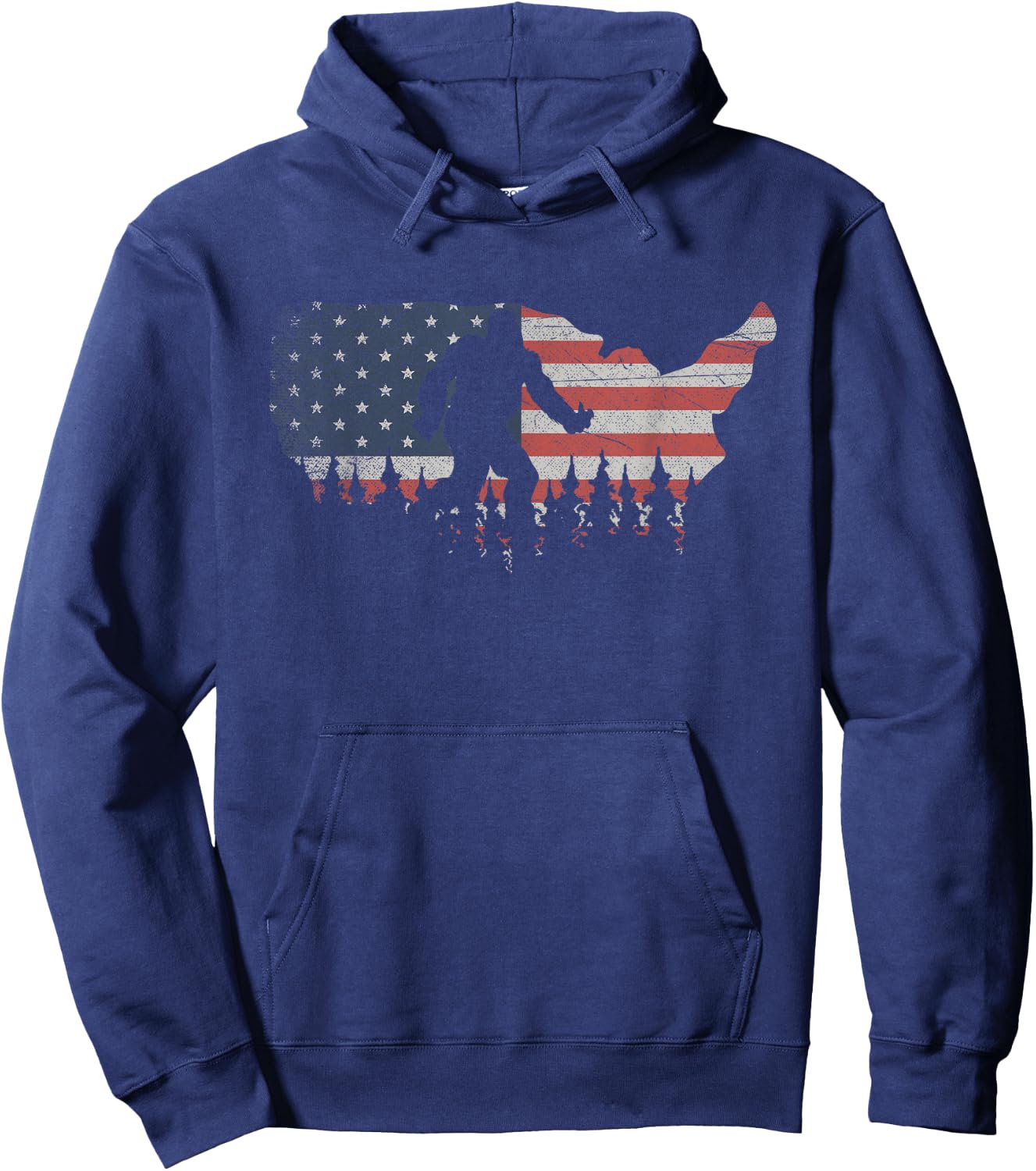 Patriotic Yeti US Flag Sasquatch Cryptozoology Gift Bigfoot Hoodie - Hoodie | Navy