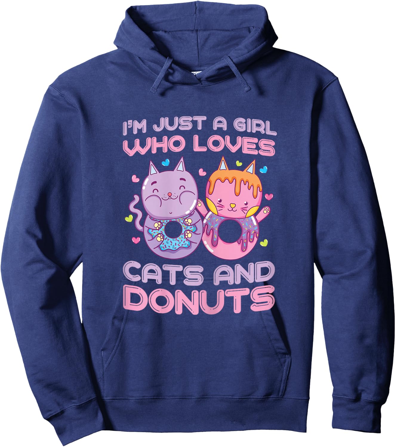 Just a Girl Who Loves Cats and Donuts Funny Donuts Cat Gifts Hoodie - Hoodie | Navy