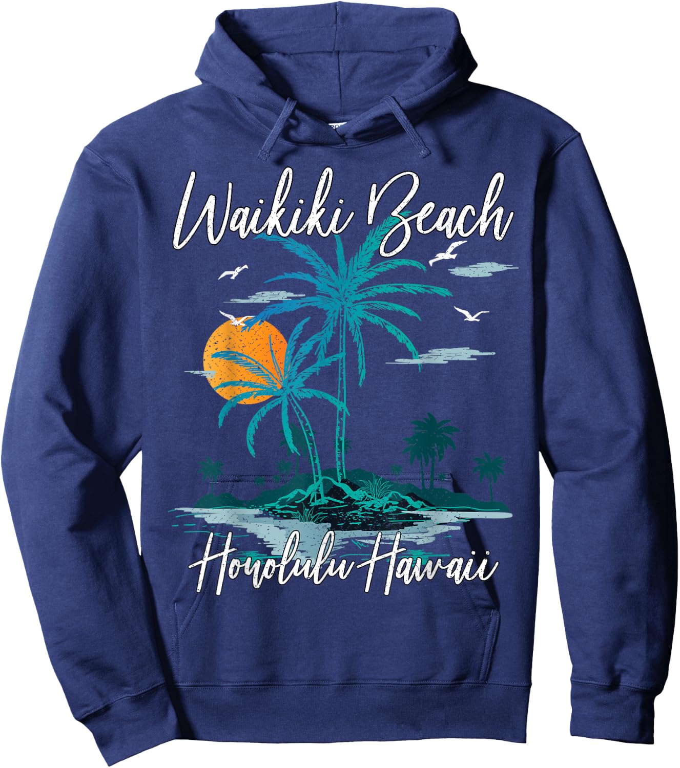 Family Vacation Retro Sunset Honolulu Hawaii Waikiki Beach Women Kids Hoodie - Hoodie | Navy