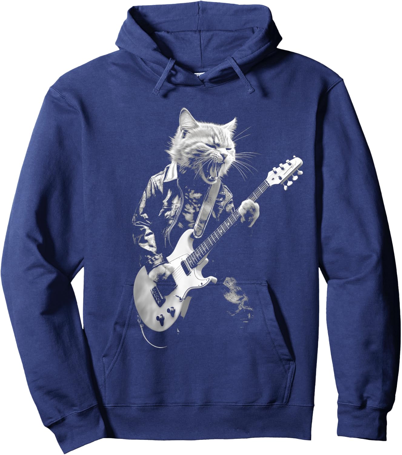 Rock Cat Playing Guitar Funny Guitar Cat Design Hoodie - Hoodie | Navy