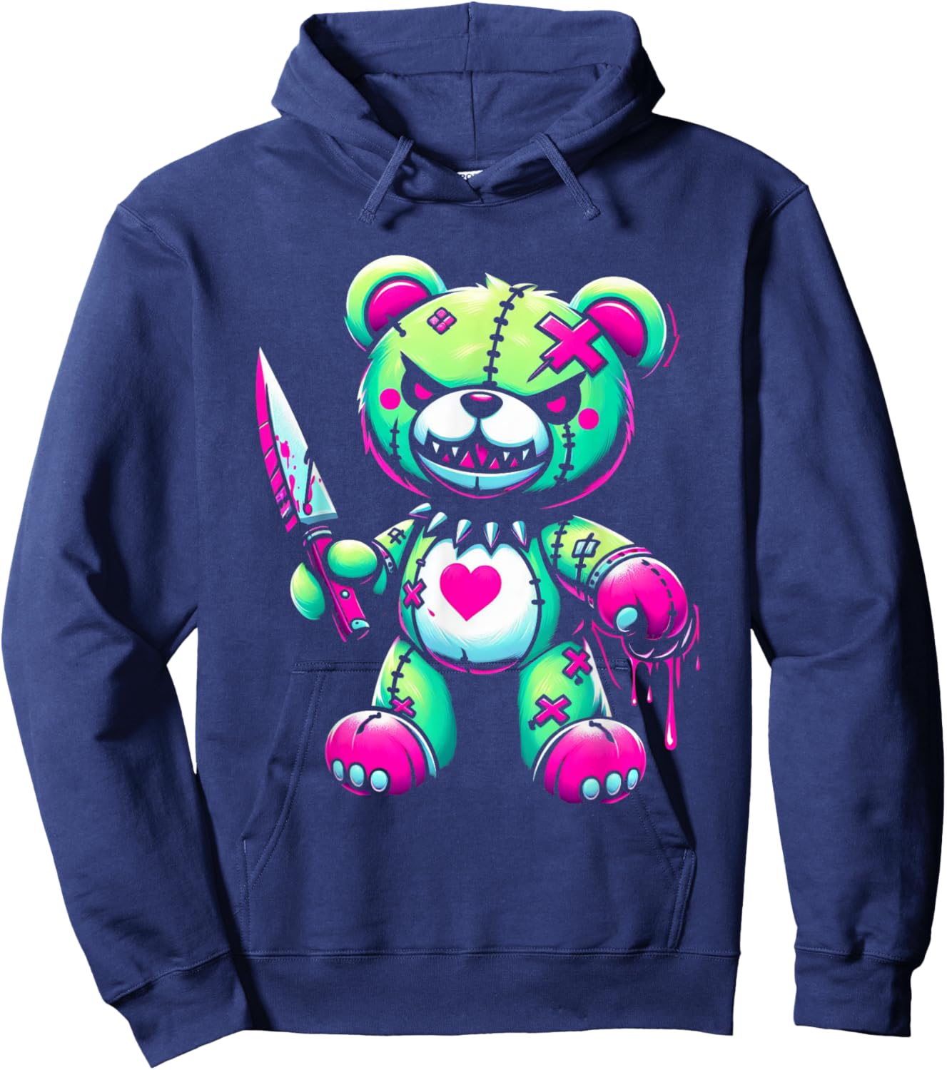 Pastel Goth Teddy Bear Horror Halloween Creepy Scary Hoodie - Hoodie | Navy