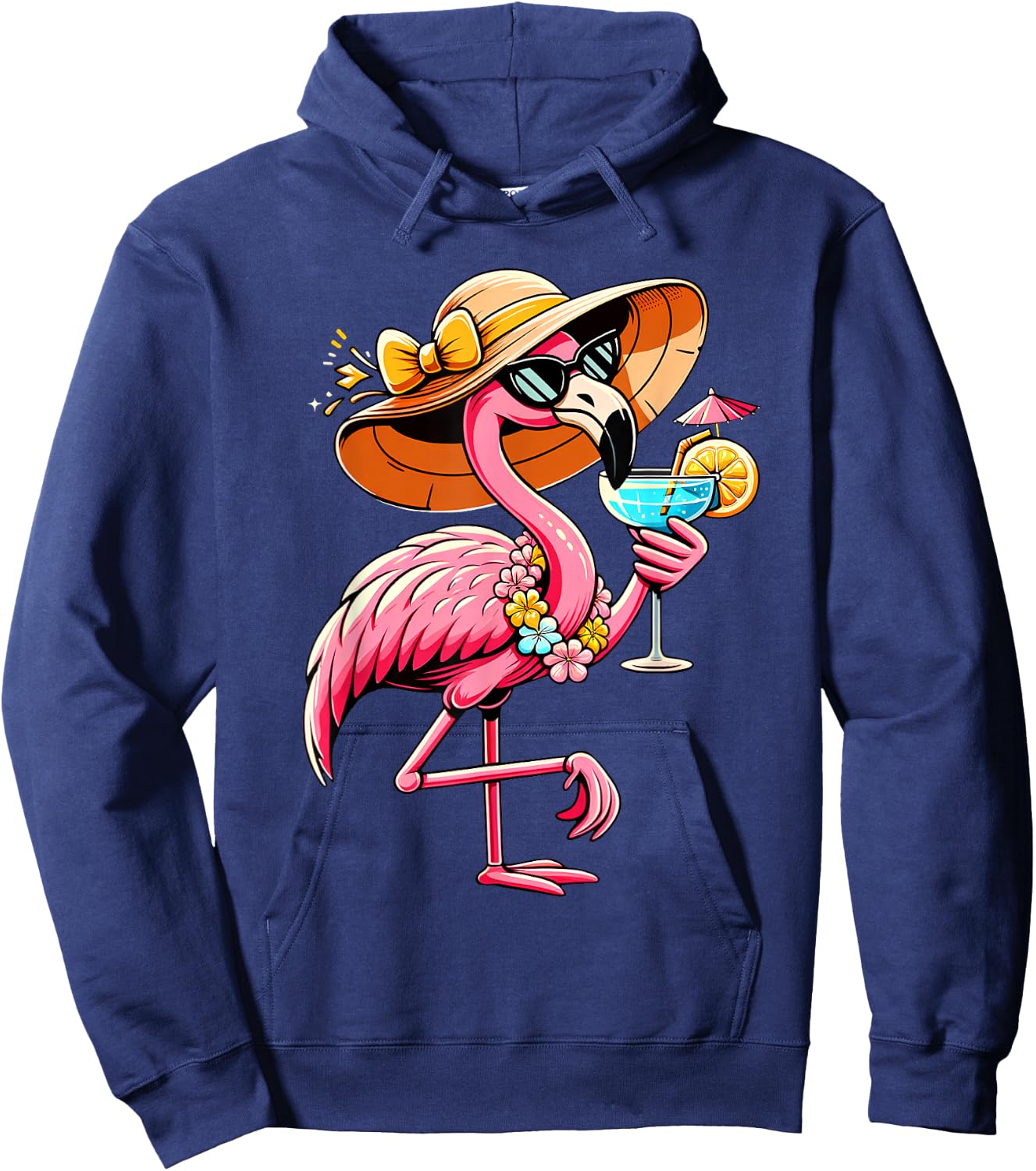 Funny Flamingo Hawaiian Summer Tropical Luau Women Girls Kid Hoodie - Hoodie | Navy