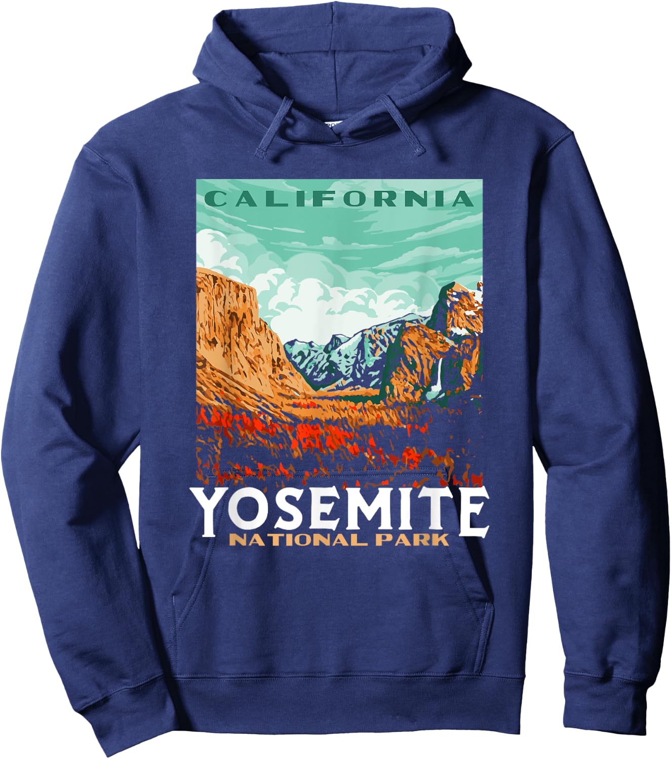 Retro Yosemite National Park Valley WPA Style Vintage Hoodie - Hoodie | Navy