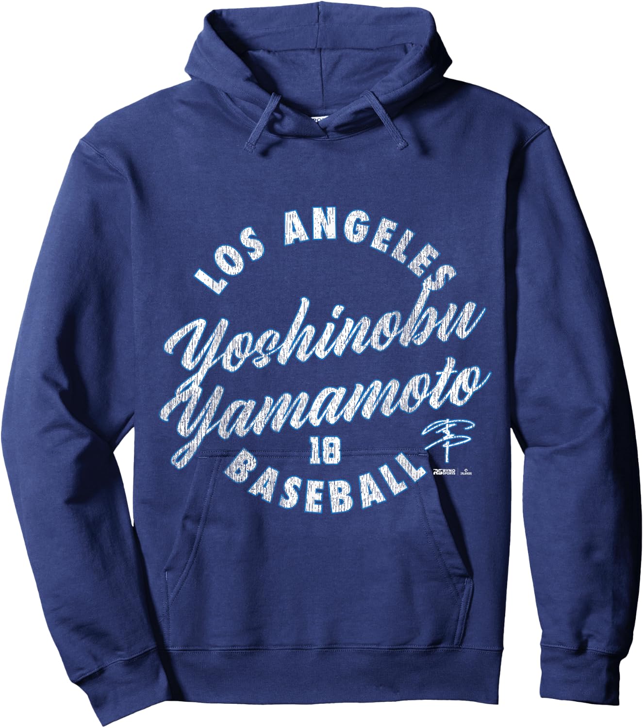 Yoshinobu Yamamoto Los Angeles Baseball Vintage Cursive Hoodie - Hoodie | Navy