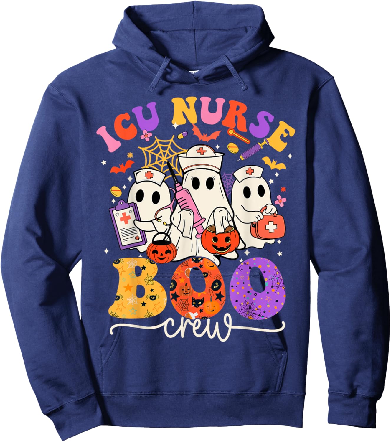 ICU Boo Crew Costume Funny Nurse Ghost Halloween Hoodie - Hoodie | Navy