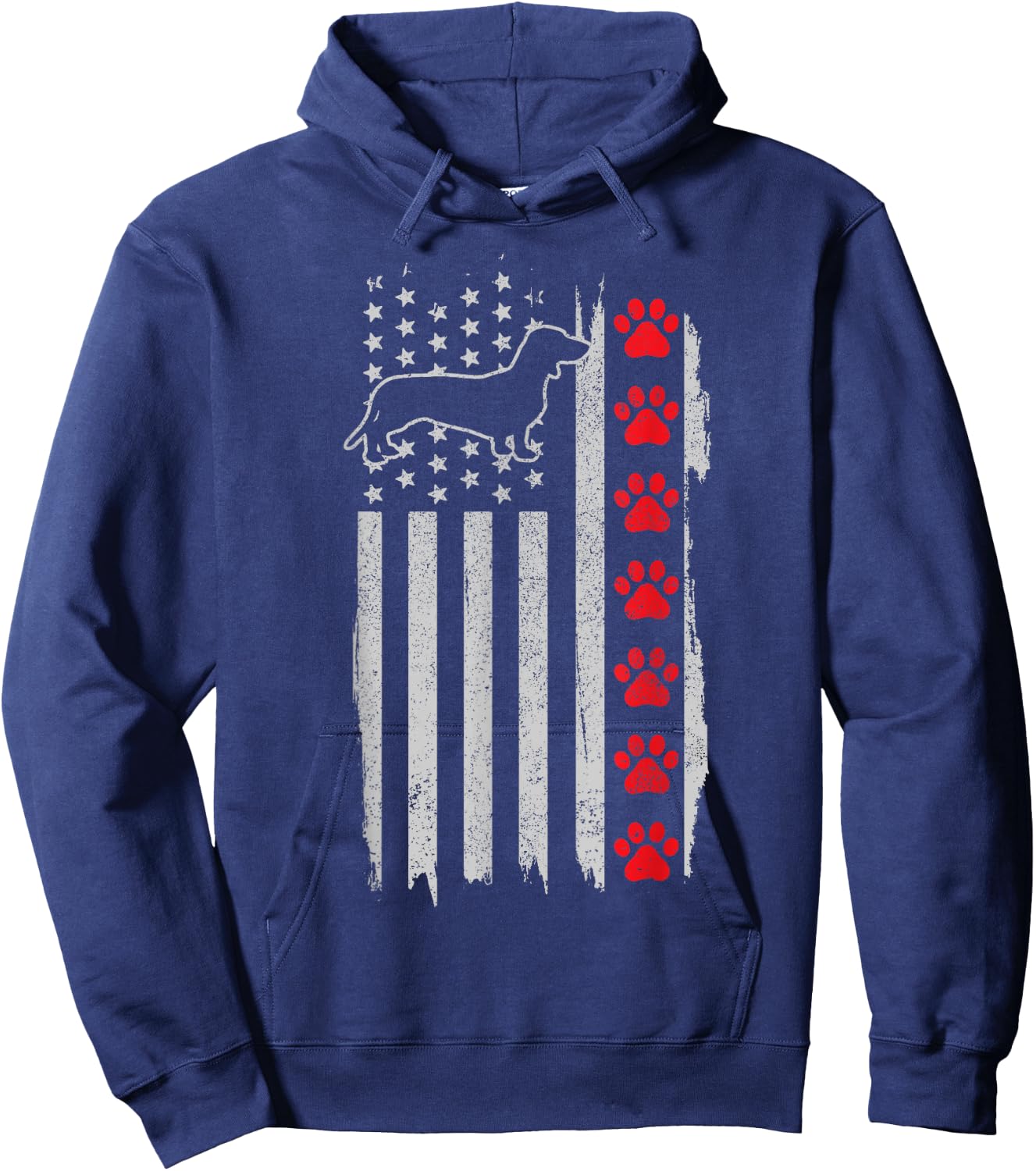 Dachshund American Flag 4th of July Patriotic Dog Hoodie - Hoodie | Navy