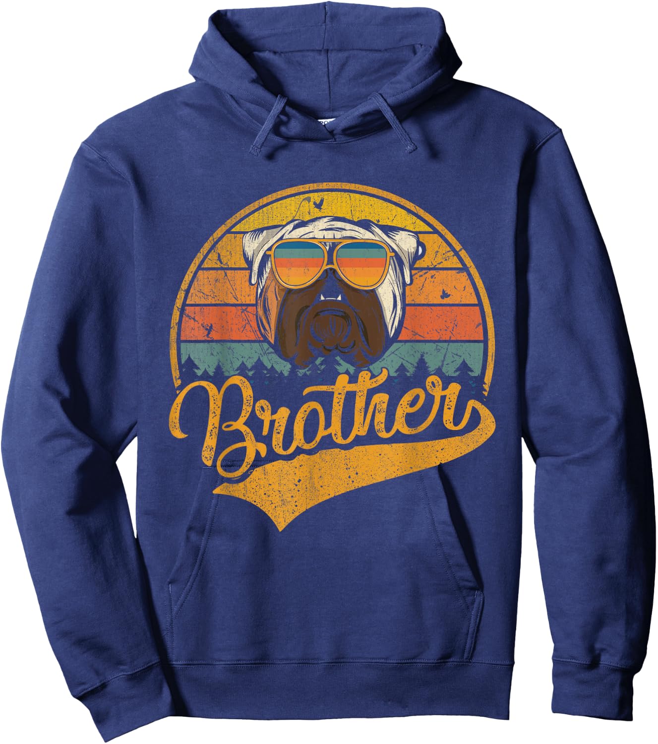 Father's Day Gifts Retro Vintage English Bulldog Brother Women Kids Hoodie - Hoodie | Navy