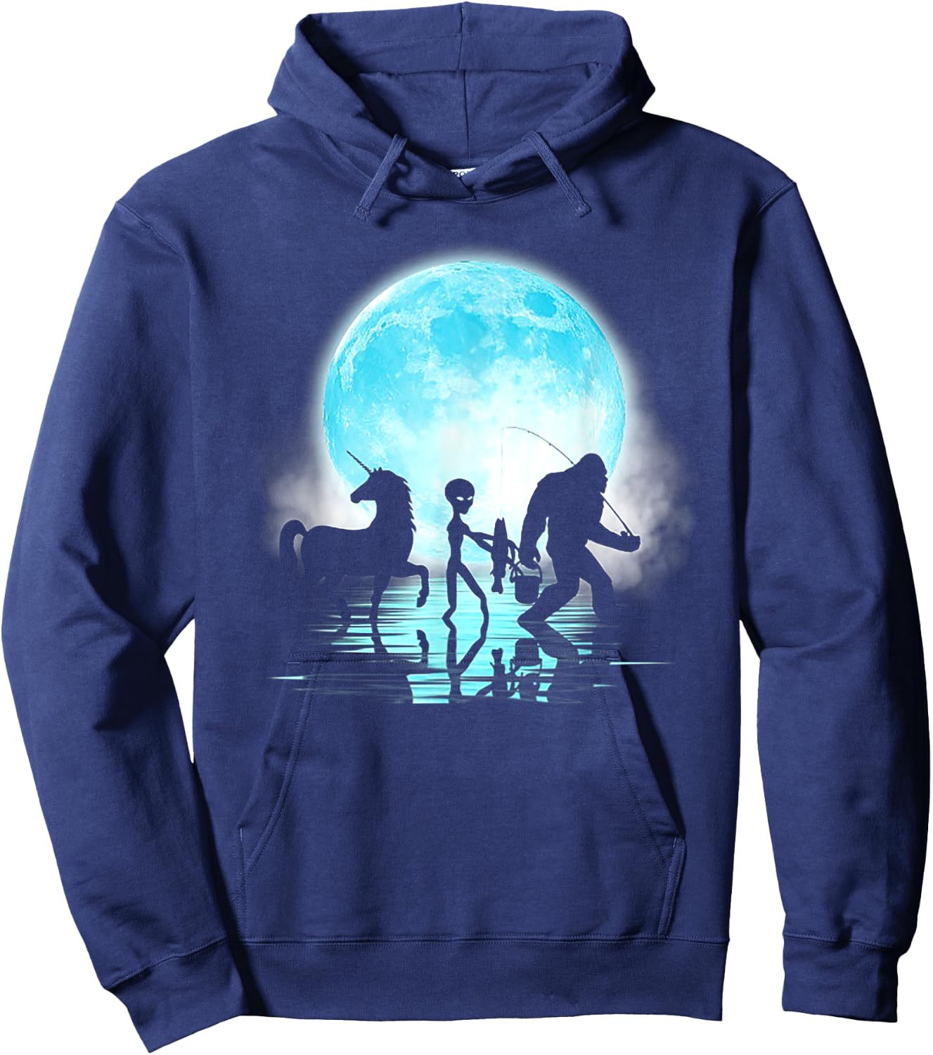 Funny Bigfoot Alien Unicorn Fishing Hoodie - Hoodie | Navy