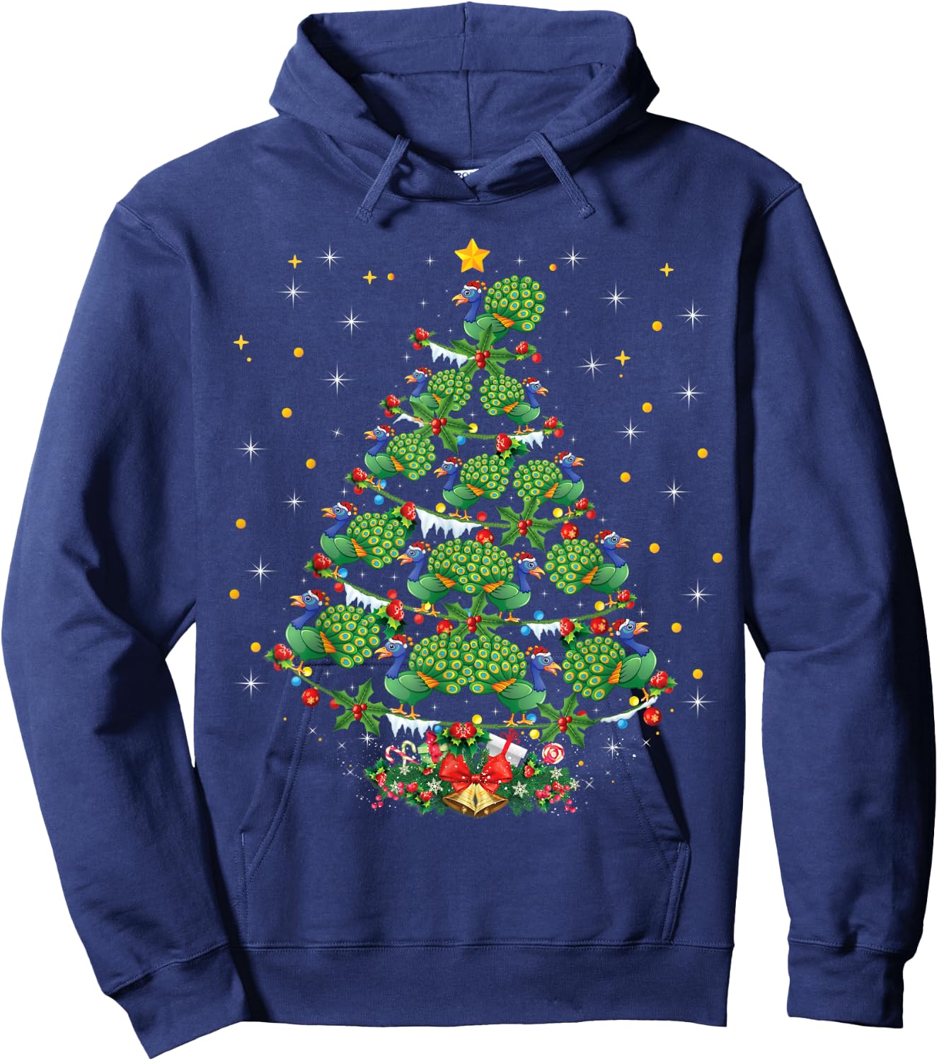 Funny Peacock Bird Lover Xmas Gift Peacock Christmas Tree Hoodie - Hoodie | Navy