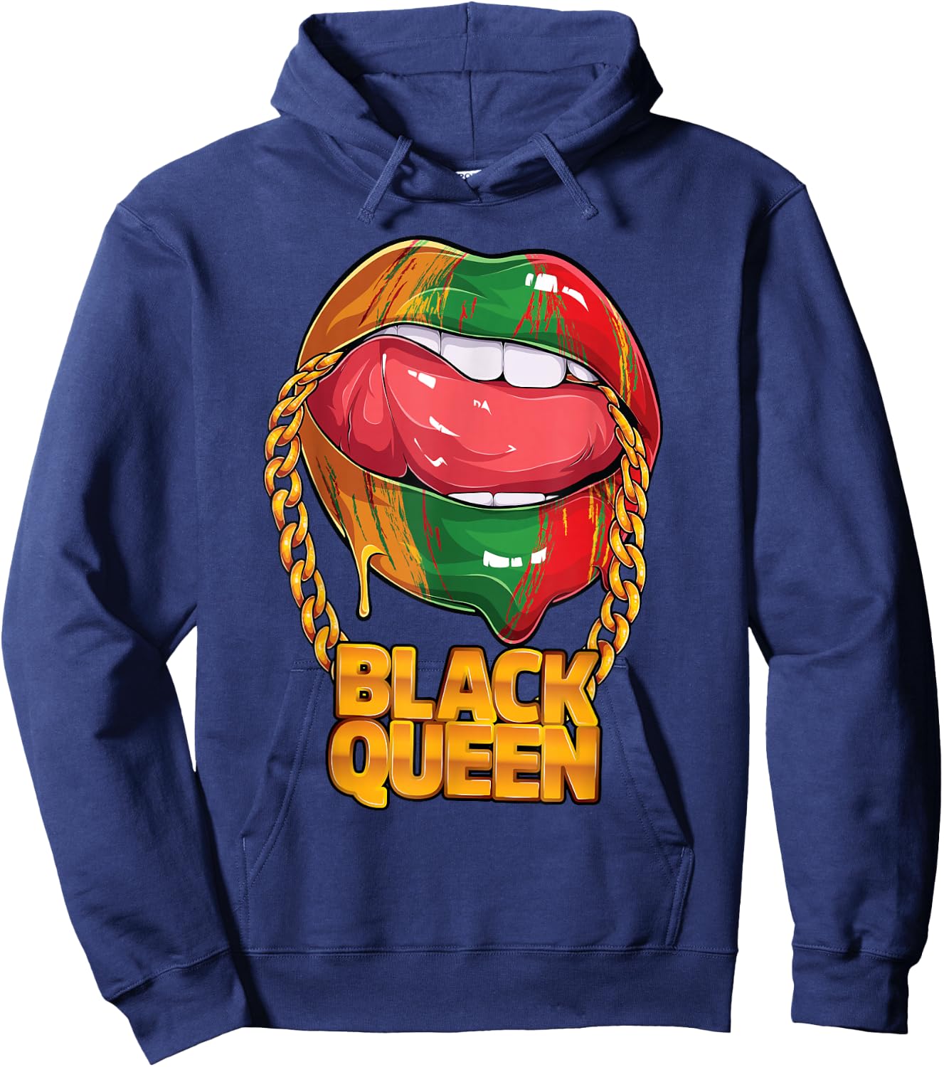 Black Queen Afro American Melanin Girl Lips Black History Hoodie - Hoodie | Navy