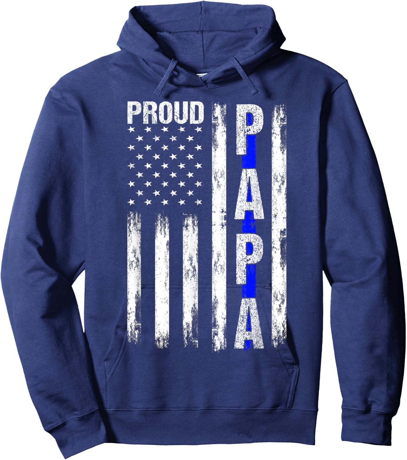 Proud Papa American Flag Thin Blue Line Police Grandpa Gifts Hoodie - Hoodie | Navy
