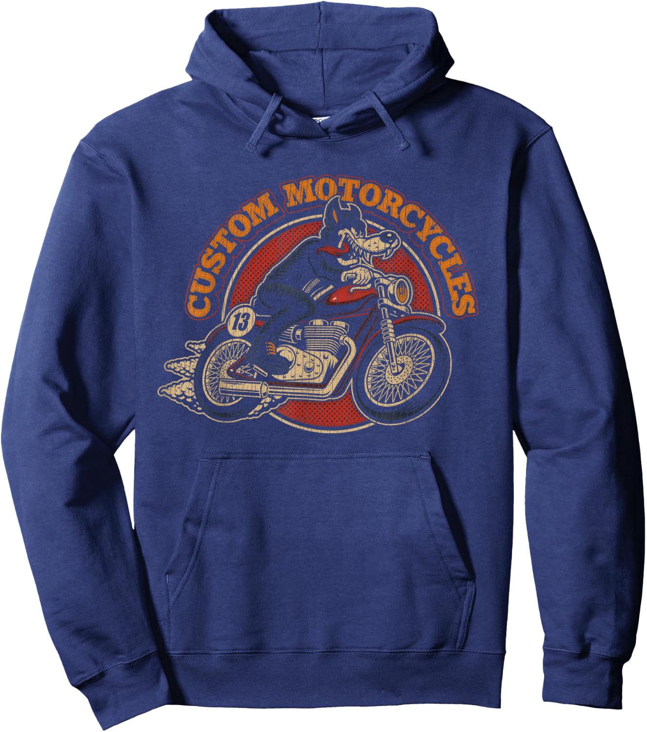 "Custom Motorcycles" Retro Biker Lowbrow Wolf Rockabilly 50s Hoodie - Hoodie | Navy