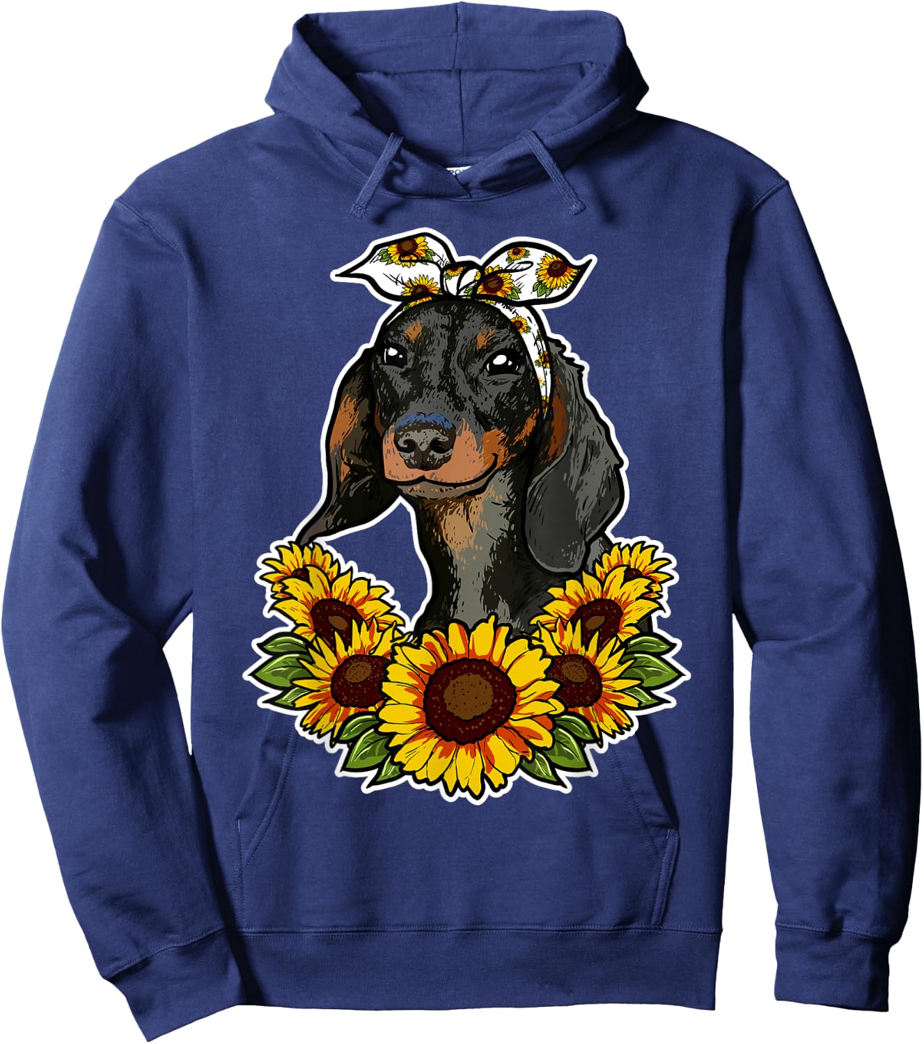 Cute Dog Love Gift Sunflowers Decor Dachshund Women Girls Kids Hoodie - Hoodie | Navy