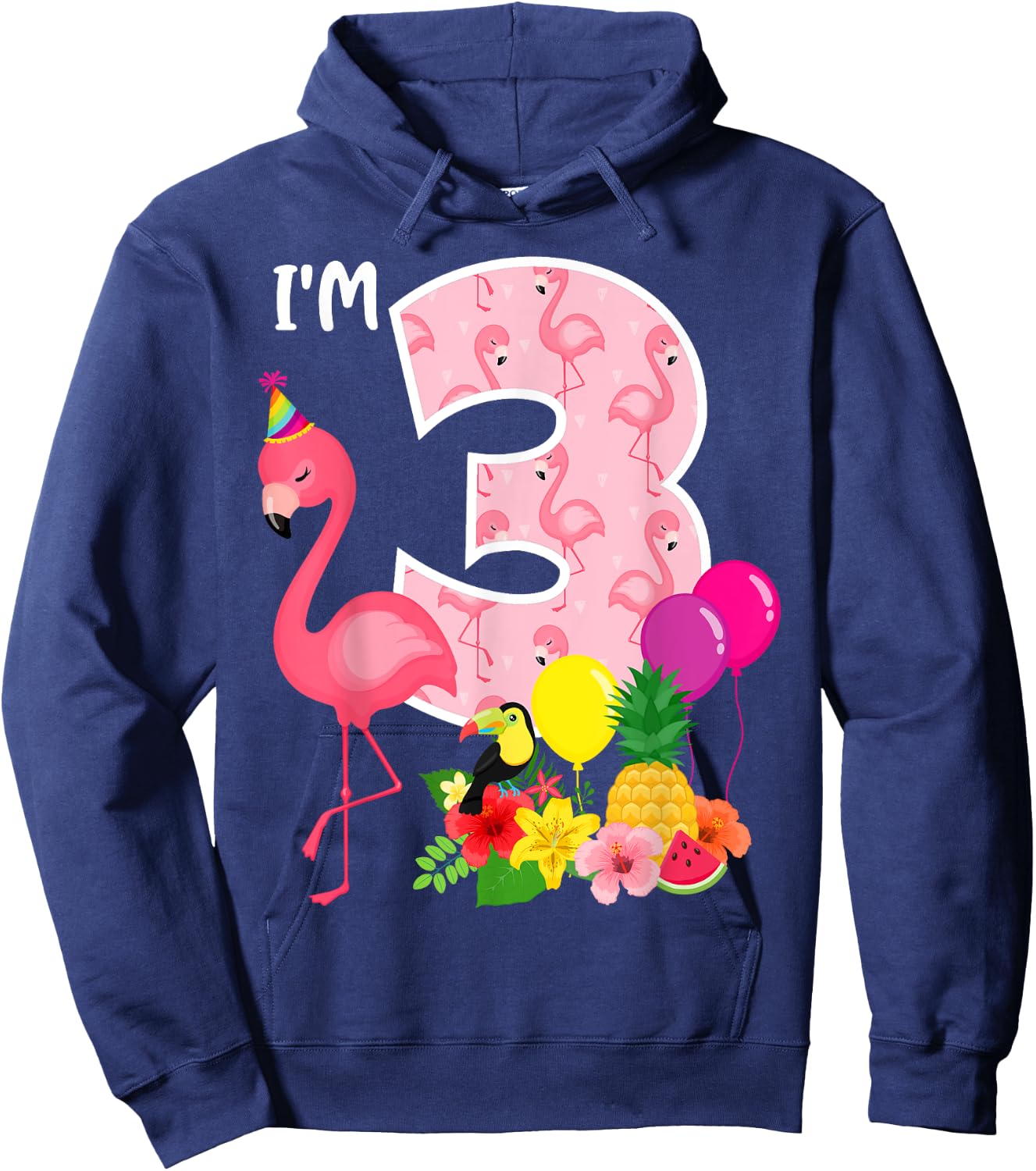 Flamingo Birthday I'm 3 Tropical Flamingo Theme 3rd Birthday Hoodie - Hoodie | Navy