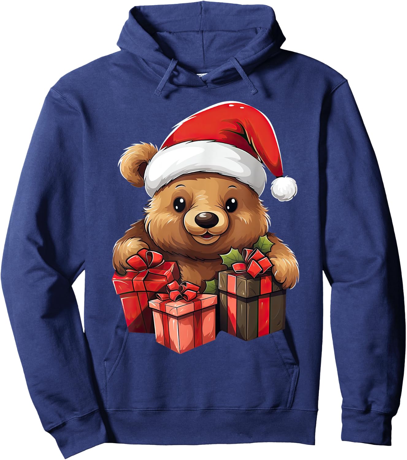 Teddy Bear Santa Claus Hat Christmas Pajama Xmas Party Hoodie - Hoodie | Navy