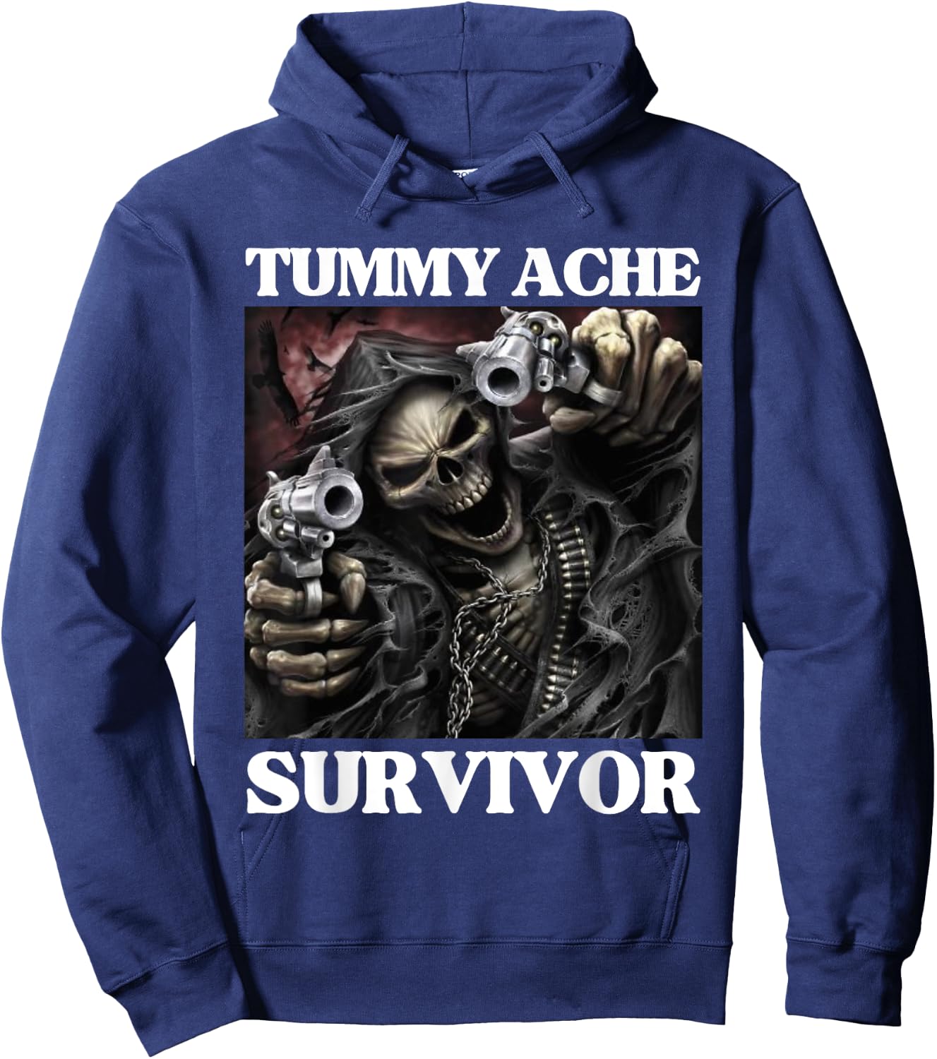 Tummy Ache Survivor Funny Cool Edgy Hard Skeleton Meme Hoodie - Hoodie | Navy