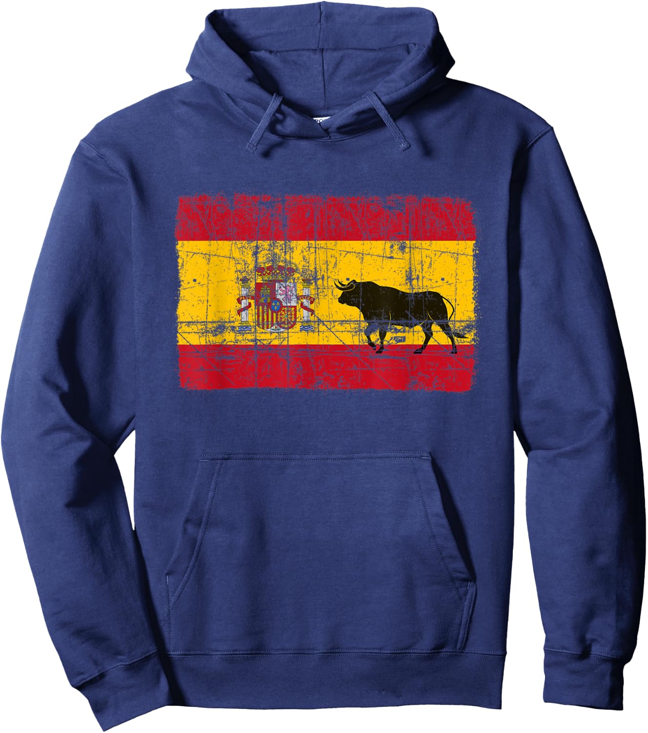 Spain Spanish Flag Bull El Matador Distressed Graphic Black Hoodie - Hoodie | Navy