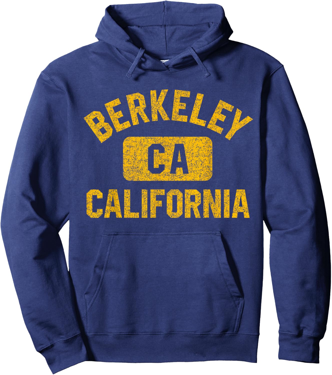 Berkeley CA California Gym Style Distressed Amber Print Hoodie - Hoodie | Navy