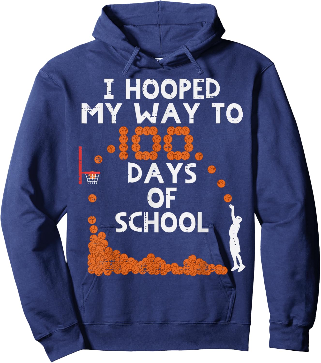 Hooped My Way 100 Days School Basketball 100th Day Boys Kids Hoodie - Hoodie | Navy
