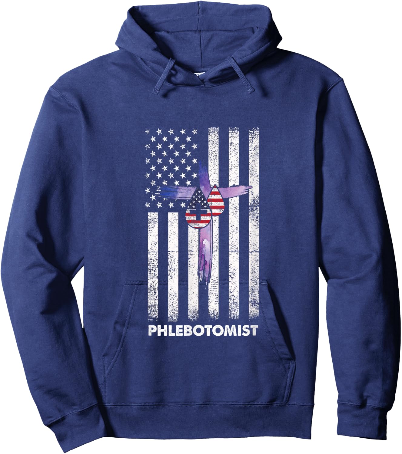 American Phlebotomist Phlebotomy Flag Cross Blood Gift Hoodie - Hoodie | Navy