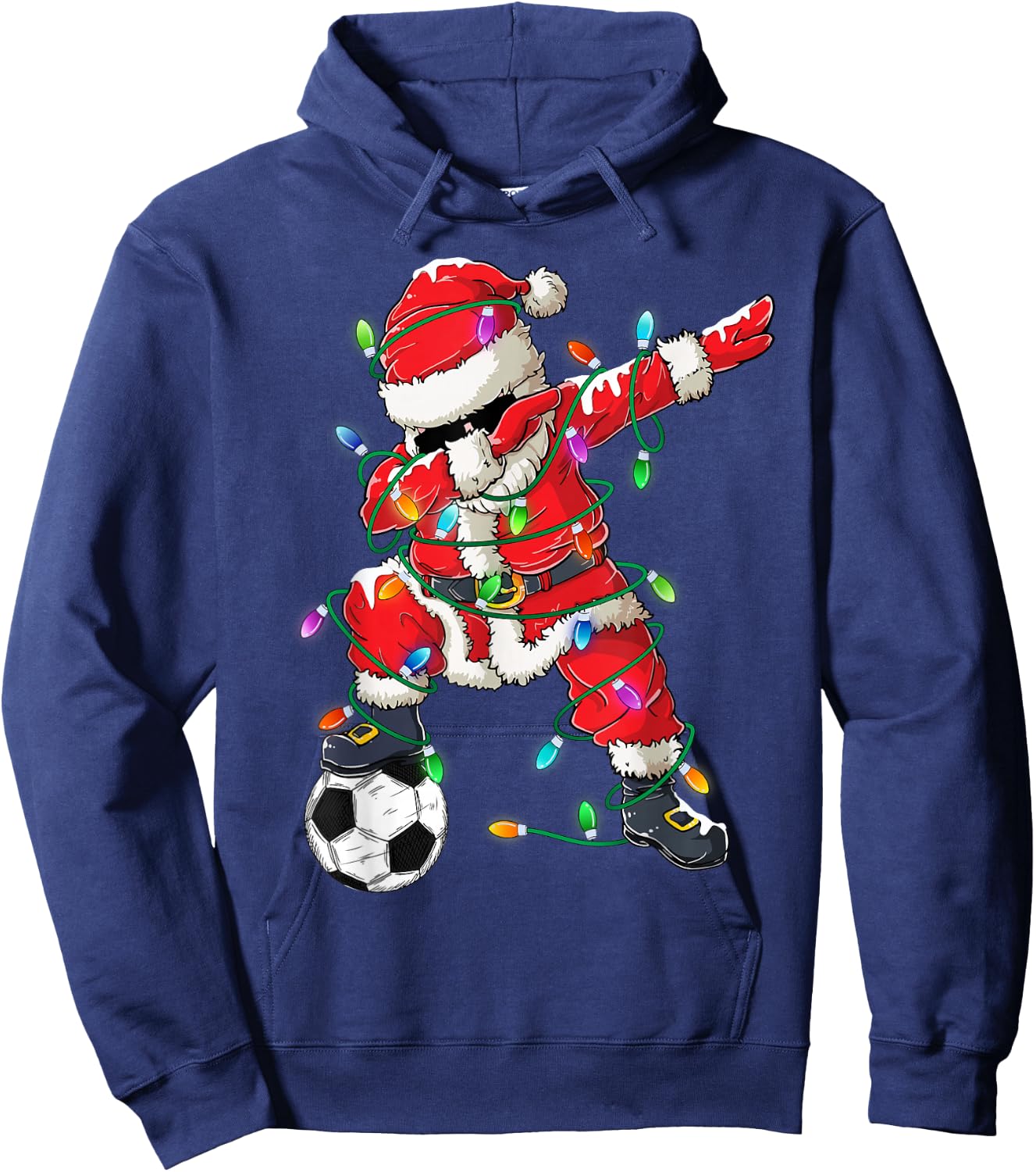 Happy Xmas Dabbing Santa Soccer Christmas Pajamas Kids Hoodie - Hoodie | Navy