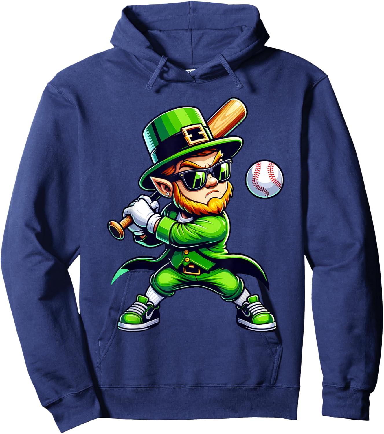 Leprechaun Playing Baseball St Patricks Day Sport Boys Hoodie - Hoodie | Navy