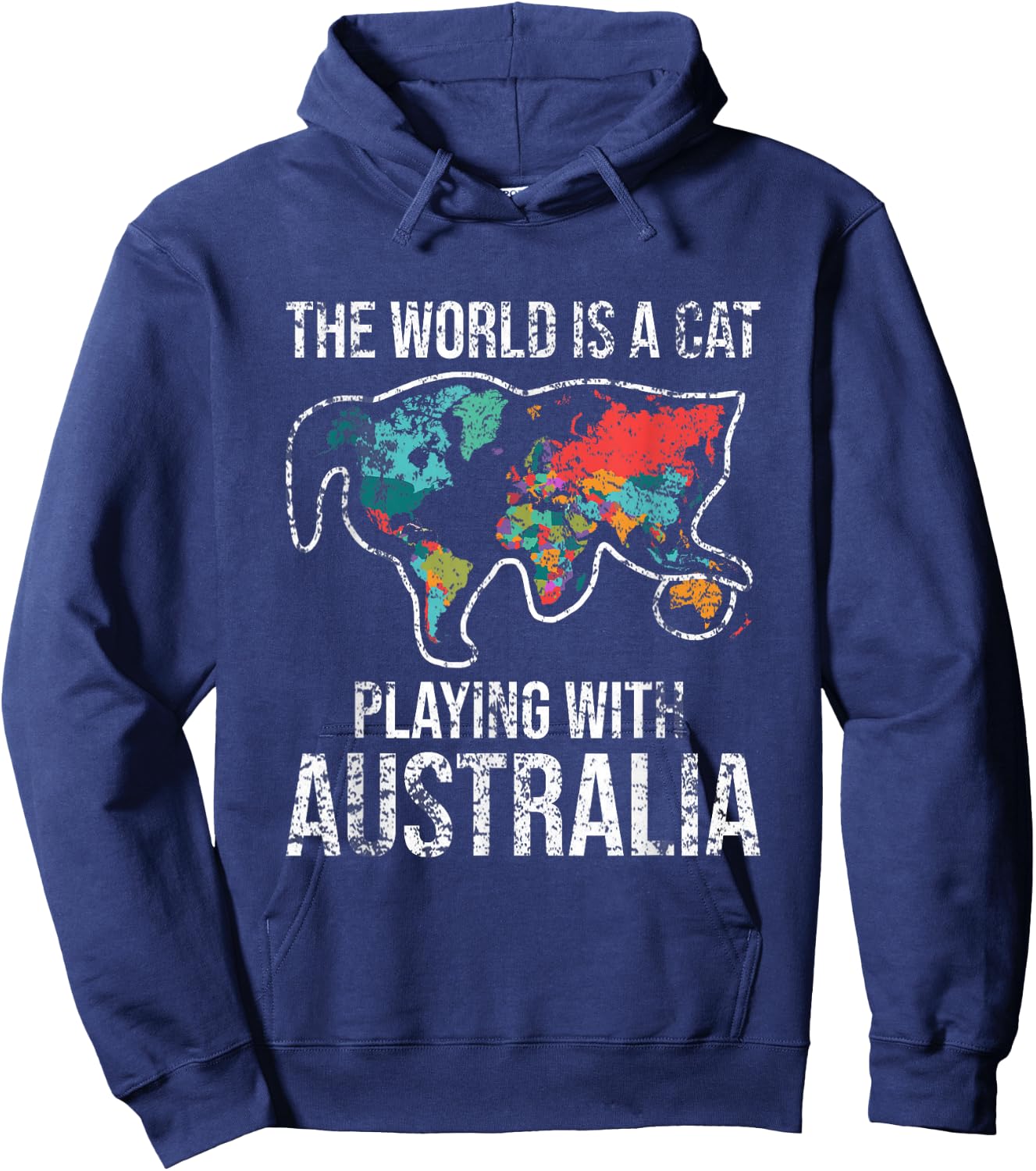 Funny The World Is A Cat Playing With Australia Hoodie - Hoodie | Navy
