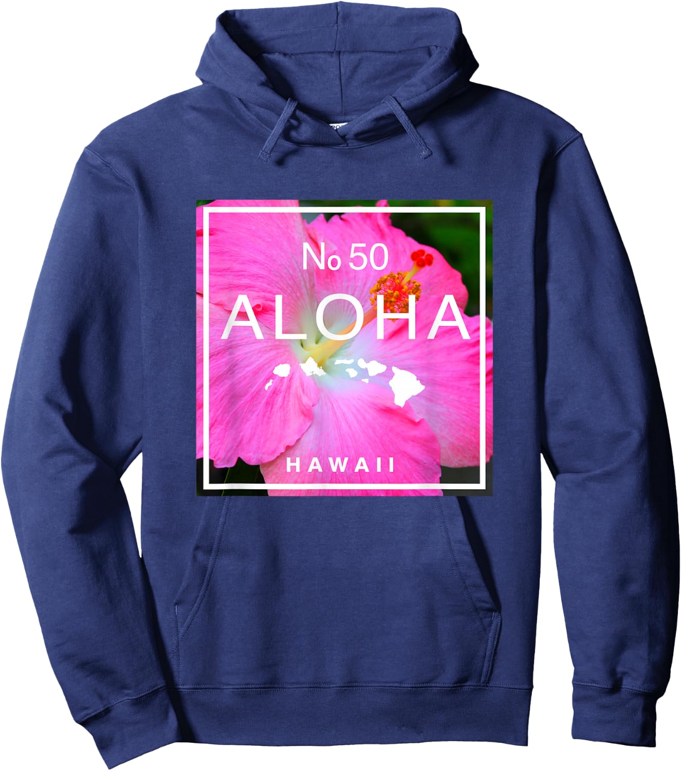 Aloha Hawaii No. 50 State Island Hawaiian Hibiscus Hoodie - Hoodie | Navy
